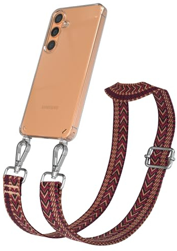 EAZY CASE Handykette - Verstellbares Taschenband kompatibel mit Galaxy S24, Schulterriemen, Handykordel mit Silikon Hülle, Umhängetasche, Rot Braun Silber