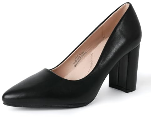 J. Adams Jolie Heels für Damen – geschlossene spitze Zehenpartie, mittelhoher Blockabsatz, klassische Pumps, Veganes Leder, Schwarz, 43 EU