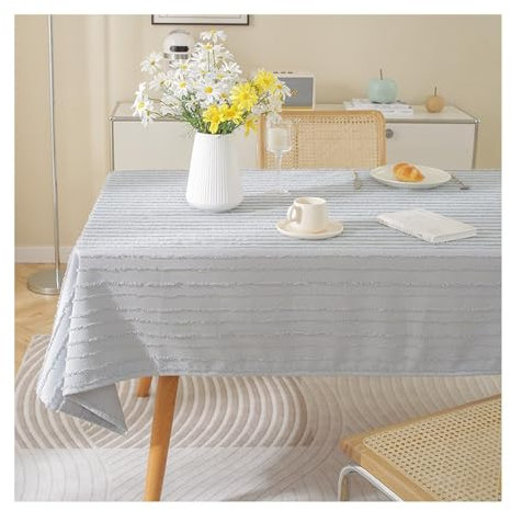 Epinki Tischtuch, Grau Tischdecken Streifen Baumwolle Leinen, Tischdecke Geburtstag Tischdekoration für Wohnzimmer, Esszimmer, Balkon, Garten, 110x110CM