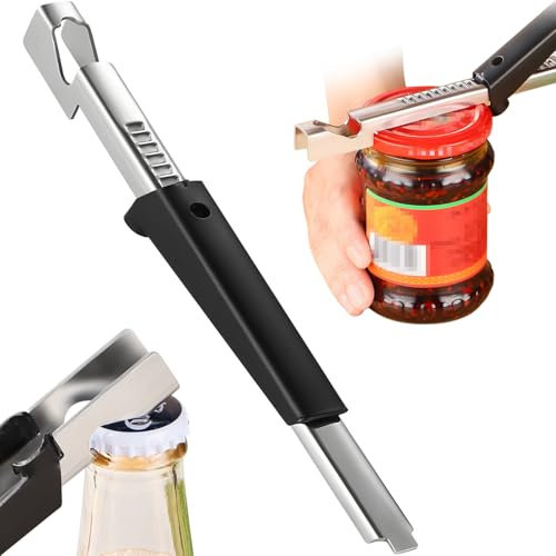 Verstellbarer multifunktionaler Dosenöffner, Edelstahl-Dosenöffner mit Glasgreifer, bequemer Griff, Glasdeckelöffner für schwache Hände, Senioren Arthritis, manueller Deckelgreifer, Multitool-Öffner