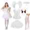 JONRRYIN Disfraz Angel Mujer, Disfraz Angel Negro, Disfraz de Hada y de Diablo, Alas de Ángel, Diadema Angel, Diadema Diablo, Corset, Medias de Rejilla para Halloween, Carnaval, Cosplay (Blanco, S)