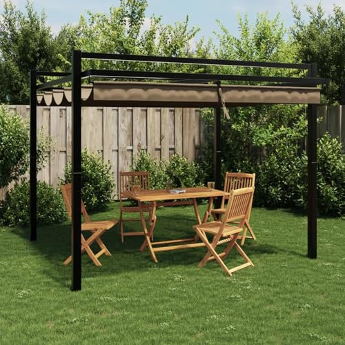 Iiaky Gazebo da Giardino con Tetto Retrattile Tortora 3x3 m Alluminio,Gazebo Pergola Con Telo Impermeabile Richiudibile E Struttura Rettangolare In Acciaio Inossidabile Ad Alta Densità,Per Arredo Giar