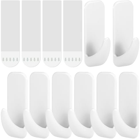 PEUTIER 10pcs Adhesive Plastic Wall Hooks - Heavy Duty, Damage-Free, Removable Hooks for Hanging Key Holder, Coat, Robe, Towel