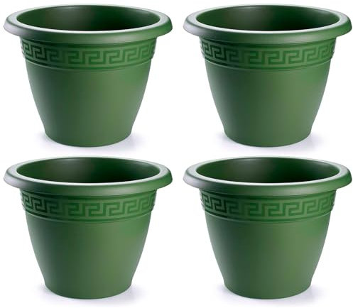 Tradineur - Pack de 4 Macetas Redondas Terracota - Fabricado en Plástico - Macetero Apto para Exterior e Interior del hogar - Ø 20 cm - Color Verde