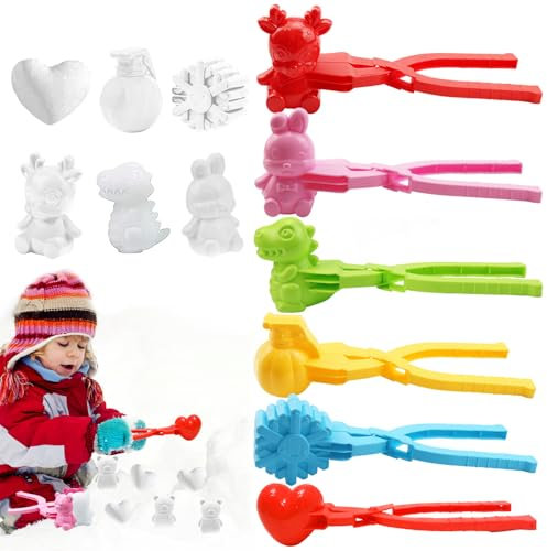 SOETDERT Schneeballzange, 6 Stück Schneeball Former, Cartoon Schneeball Clip, Winter Schneeball Maker, Schnee Spielzeug Kinder, Schnee Sandball Maker Clips für Schneeballschlachten im Winter Outdoor
