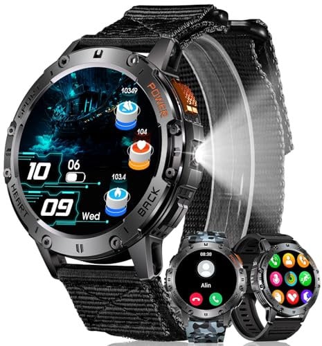MEGALITH Smartwatch Herren Fitness Uhren: LED Taschenlampe Wasserdicht IP68 Sport Fitnessuhr - Tracker Schrittzähler Smart Watch Männer Kompatibel Android iOS
