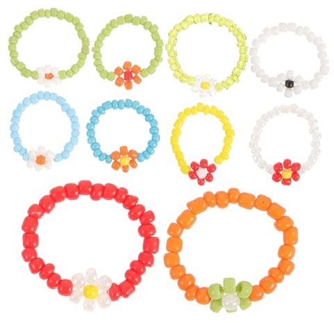 WRITWAA 10stücke Perlenringe Blumen Perlenringe Nette Damenschmuckringe Fingerperlenringe Für Frauen Mädchen Junge Mädchen Schmuck