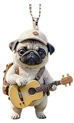 jileijar Weihnachtsbaumschmuck mit Gitarre, 2D, flach, Acryl, Haustier, Katze, Hund, Anhänger für Weihnachtsbaum, Dekoration, Auto-Rückspiegel, hängende Dekoration, Weihnachtsfeiertagsgeschenk