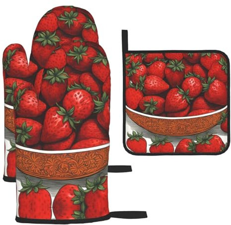 Hitzebeständige Topflappen und Topflappen im Erdbeer-Design, 3 Stück