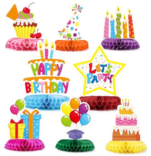 8pz Centrotavola Compleanno Bambini Happy Birthday Decorazione a Nido d’Ape Addobbi Tavolo Allestimento Compleanno
