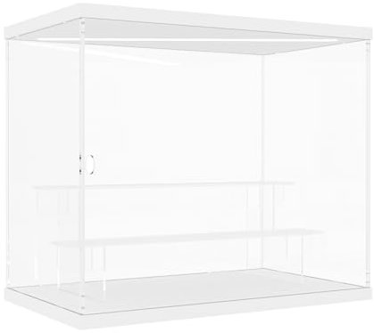 Nynelly 3-stöckige Acryl-Vitrine für Modelle, Minifiguren, Pop Mart, Labubu, Sonny Angel, Smiski – Montieren Sie staubdichte Displaybox mit Licht, Tür, Präsentationsständer (weiße obere Basis, klare