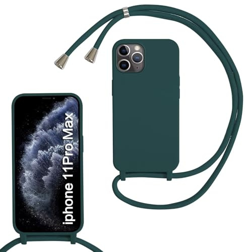 xinyunew Handykette für iPhone 11 Pro Max Hülle mit Band, Handyhülle mit Schnur zum Umhängen, weiche TPU Silikonhülle mit Band [abnehmbar] Halskettenhülle für iPhone 11 Pro Max-Grün
