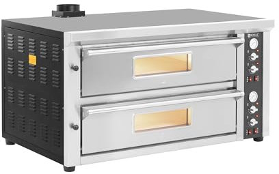 Royal Catering Forno elettrico per pizza 6+6 x 33 cm 2 camere 13.200 W 400 V Pietra chamotte Forno elettrico per pizza Forno pizza professionale