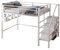 KecDuey Cama alta de metal de 140 x 200 cm, estantes, cama doble con escalera de almacenamiento, espacio libre debajo de la cama para disfrazarse, barandilla, somier sin colchón (blanco, 140 x 200 cm)