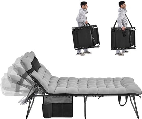 Yaheetech Klappbar Sonnenliege mit Extra Dicker Matratze & Kissen & Seitentasche, 5-Fach Verstellbarer Rückenlehne, Stabiles Gartenliege Liegestuhl Strandliege bis 136 kg, 189,5×67×35 cm, Schwarz