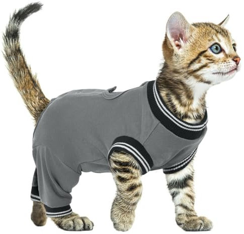Katzen Body Nach Op, Katzenbody Nach Kastration Rüde katzenanzug nach op Ellenbogenbandage Katze Hinterbeine Kniebandage Katze Hinterbein(Grau, S)
