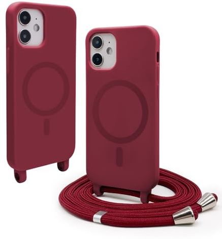VAVAVOOMY Handykette Hülle für iPhone 11(6.1) mit Band Halsband Lanyard (abnehmbar) Handyhülle, Verstellbarer Lanyard.Magnetisch Stoßfest Silikonhülle Wireless Charging kompatibel .-Rot