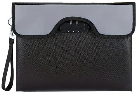 Feuerfeste Tasche Dokumententasche mit Schloss, 35.5x25.4cm wasserdichte Geldtasche, Tresor Feuerfeste Aufbewahrungstasche für Dokumente Passport Bankdatei Geld Wertsachen, Schwarz