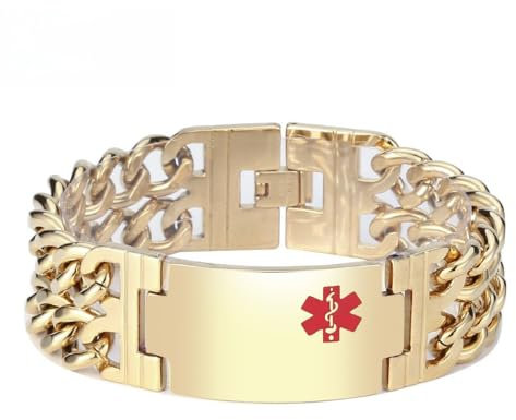 Personalized Notfallarmband Sos Armband Epilepsie füR Senioren Damen Erwachsene Notfall füR Kinder for Women/Men/Elderly, Gold