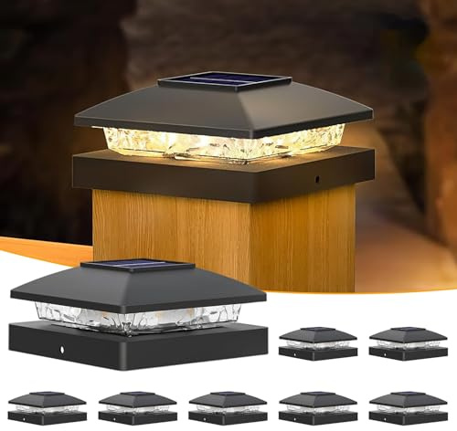 Gresonic 8 Stück Solar Pfostenkappe 10x10 Pfosten Patio Zaunpfahl，Pfostenleuchte Solar Warmweiß IP65 Wasserdicht Pfostenlampen für Zaunpfosten (8PACK)