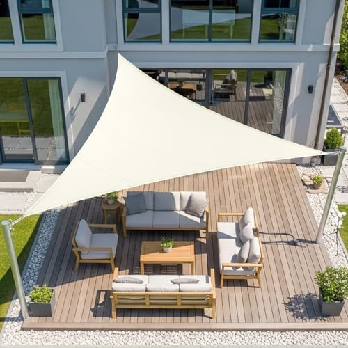 LOVE STORY Toldo Vela Triangular 6x6x6m,Protección UV para Exterior Patio | Impermeable Vela de Sombra en PES Resistente, Protección Solar y Cortaviento. Ideal para Jardín, Terraza o Balcón.Crema