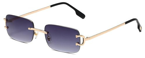 RUNHUIS Randlose Rechteck Sonnenbrille Damen Herren Vintage Retro Rahmenlose Quadratische Brille