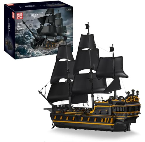 Mould King 13186 Piraten Schiff Modell Klemmbausteine Set, 5266 Stücke MOC Black Pearl Segelboot Modell Bausteine Set zu Bauen, Boot Kits Montage Spielzeug für großes Geschenk und Sammlungen