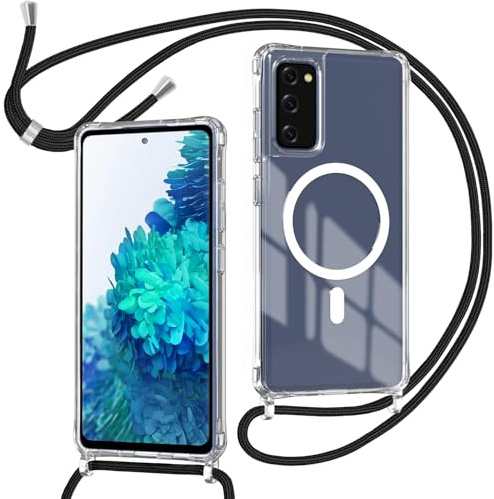 ZYIMOU Coque pour Samsung Galaxy S20 FE avec Cordon Compatible avec MagSafe, Housse Magnétique Transparente Étui avec Collier Réglable Résistant Silicone Case, Chaîne Noir