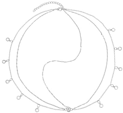 Kopfkette Boho Damen, Exquisit Kopfschmuck Festival, Glänzend Stirnkette mit Strasssteinen Anhänger, Doppellagige Kopfschmuck Wahrsagerin für Karneval, Hochzeiten, Bälle, Partys (Silber)