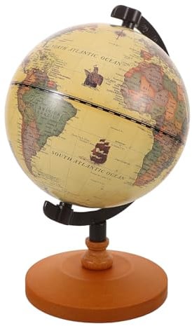 YARNOW Antike Stehende Weltkugel mit Holzfuß Drehbarer Retro Schreibtisch Atlas Kleine Lern Weltkarte Englisch für Büro Arbeitszimmer und Wohnzimmer Dekoration