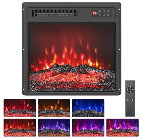 GOPLUS 18 Elektrokamin, 750W/1500W Heizleistung, Elektrischer Kamineinsatz mit 7-Farben dimmbarem Flammeneffekt, Einbaukamin, Eingelassener Led Kamin mit 8H Timer, Überhitzungsschutz & Fernbedienung