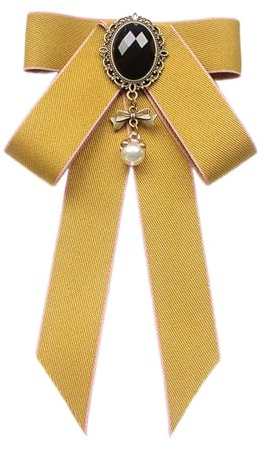 Allayu Broche nœud papillon vintage en ruban, cravate pour femme, nœud papillon confortable et élégant, broche ornée en ruban, Jaune