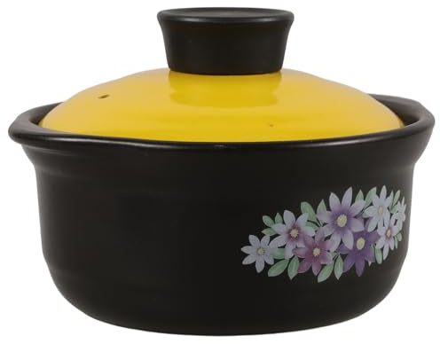 Veemoon Olla de Barro para Cocinar 1,3l Multicolor Resistente al Calor sin Revestimiento Cazuela Casera Tapa para Guisar y Estofar en Hogar y Restauración
