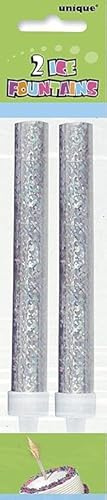 Ice Fountain Candle Cake Topper Sparkler for Birthday, Wedding, Anniversary Decoration. (2 PCS, Silver) (Silver)