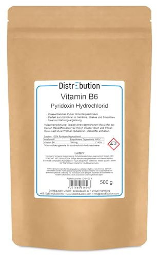 Vitamin B6 hochdosiert Pulver – 500 g reines Pyridoxin Hydrochlorid, vegan, glutenfrei, laktosefrei, unterstützt Nerven & Energiestoffwechsel