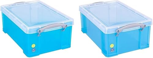 Really Useful Plastic Storage Box 9 Litre Trans Blue (Pack of 2)