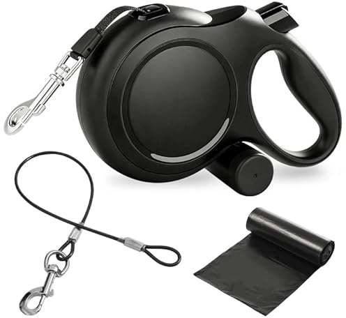 Nimblyne Einziehbare Hundeleine 8m: 360°Anti-Verwicklung Kausichere Rollleine für Hunde mit Kottaschenhalter und Stahldrahtseil, Roll-Leine mit Praktisches Schloss für Hunde bis 50kg (Schwarz)