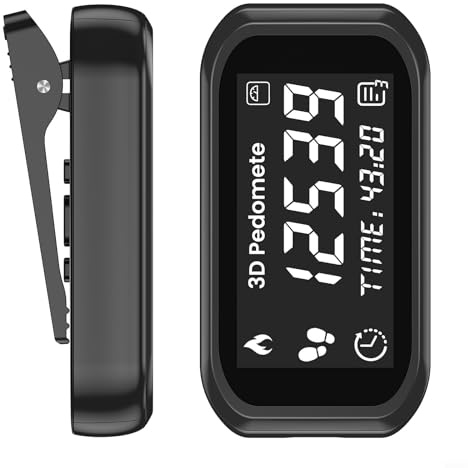 3D Pedometer Digital Step Counter for Walking Running - Precision Tri-Axis Sensor Fitness - Easy Read LCD Screen for Men Women - Portable Clip On Device with USB Charge - Black 7x2.5x3.8cm