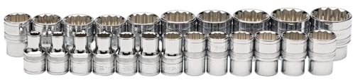 Draper 34561 1/2-Inch Square Drive Loose Metric Polished Chrome 23 Piece Socket Set, Blue