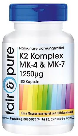 Fair & Pure® - K2 Complex 1250µg MK-4 & MK-7 - végan - dosage élevé - 180 gélules