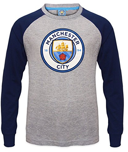MANCHESTER CITY FC Official Gift Kids Crest Long Sleeve T-Shirt Grey 2-3 Years