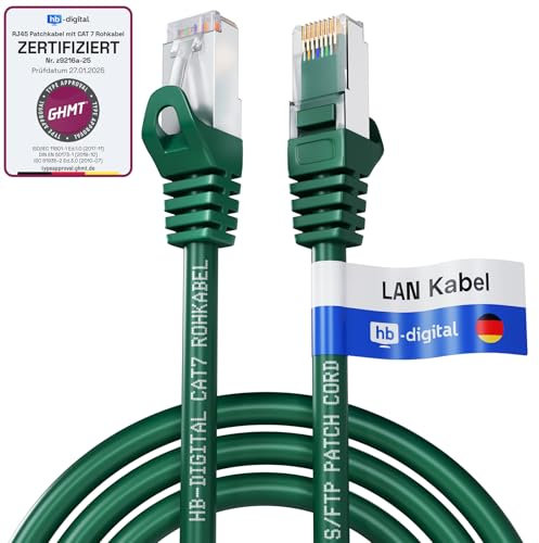 HB-DIGITAL 7,5m LAN Kabel CAT 7 Rohkabel RJ45 S/FTP Netzwerkkabel Ethernet Patchkabel bis zu 10 Gbps 600 MHz Kupfer Profi PiMF Kupfer für Patchpanel Switch Router Modem - Grün