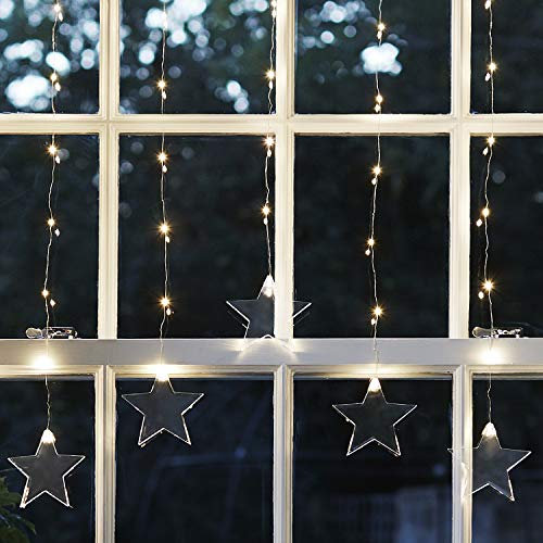Lights4fun Christmas Star Curtain Window Light 47 Warm White Micro LED Plug in