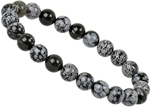 ELEDORO echtes Edelstein Perlen Armband - Natürliche Chakra Power Steine, Stretch Design, 8mm (Schneeflocken Obsidian)