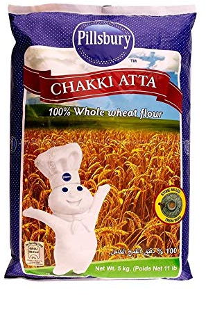 Pillsbury Chakki Atta | Harina de Trigo Integral 100% | Llena de Fibra | Haz Rotis y Chappatis | Harina Tradicional de la India | Nutritiva | Vegetariana | Bolsa de 5 kg