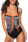 heekpek Costumi Interi Donna Vintage Brasiliana Imbottito con Stampa Tribale Costume da Bagno Intero Piscina Vita Alta Donna Bikini Set Push Up Monokini Mare Piscina Multicolore, Naranja, L