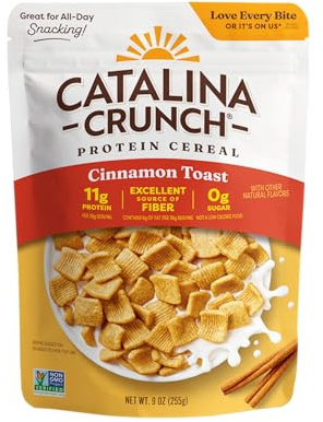 Cinnamon Keto Cereal | Low-carb, Zero Sugar, Plant Protein | Catalina Crunch | Sugar Free, 11g of Protein, Gluten Free, Excellent Source of Fiber, Breakfast Cereal, Packaging May Vary