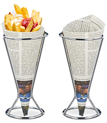 Relaxdays 10 x Stainless Steel Chip Holders with Chips, Chips, Vegetables, Snack Holder, HxD 16 x 9.5 cm, Silver