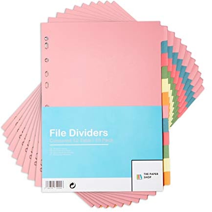 [10 Stück] Register Ordner A4 12 Register | Trennblätter Ordner A4 12 Positionen mehrfach gelocht in verschiedenen Farben