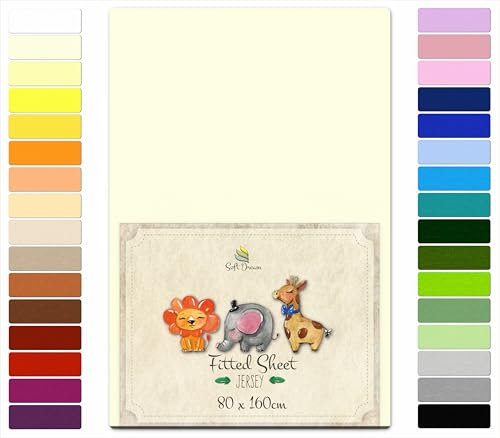 Soft Dream Spannbettlaken 80x160 cm - Premium Qualität - 100% gekämmte Baumwolle Jersey -Spannbetttuch für Kinderbett Juniorbett - OekoTex Zertifiziert - Made in EU - Naturfarben